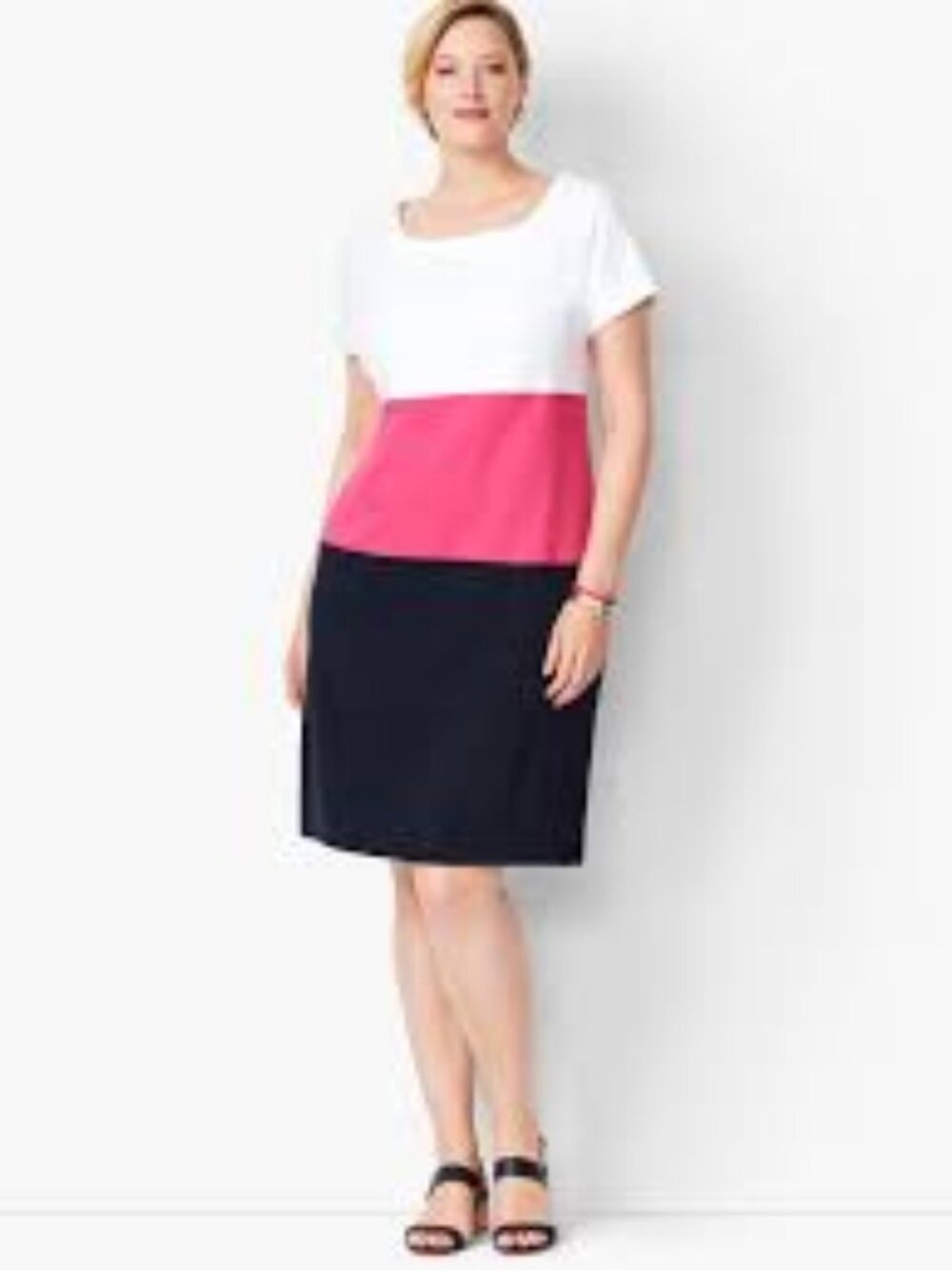 Talbots Size MP White Blue Pink Colorblock Shift Dress